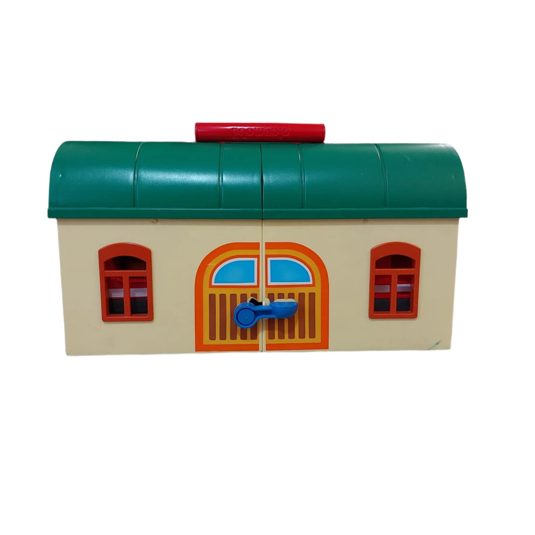 Playmobil, 6783 Take Along Train Set, All aboard! Cruise down the tracks on the My Take Along Train, With a bright and colorful design and large, rounded pieces, this Playmobil 1.2.3 set is ideal for toddlers, Train station doubles as a carrying case, making it the perfect set for toddlers on the go, Simply unlatch the side to reveal storage space for the three figures, two train cars, tracks, bench, suitcase, and traffic sign, Encourages children to explore and learn while having fun.