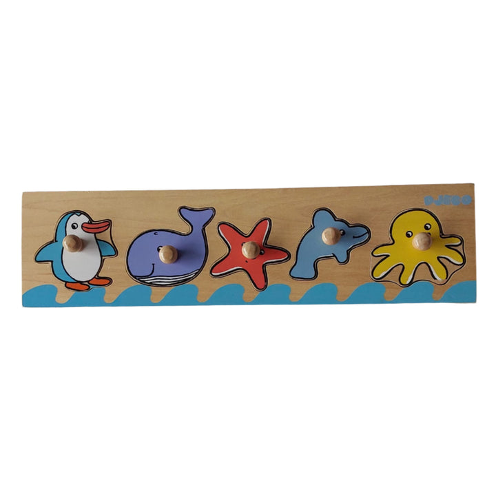 Djeco, The Sea'n'co puzzle from Djeco with 5 pieces, Sea Animals Wooden Knob Puzzle