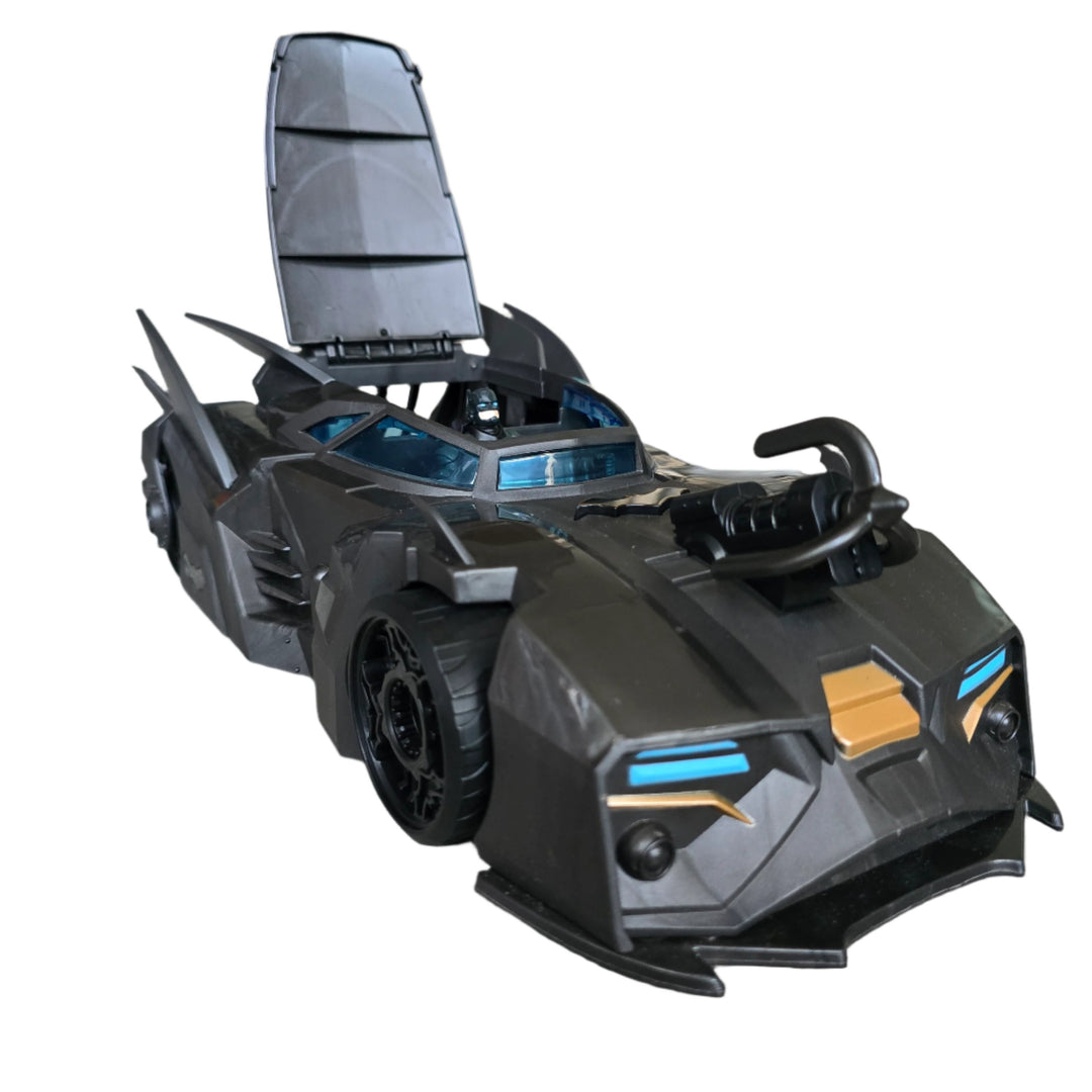 DC Comics, Make room for the Crusader Batmobile. With Batman as a 10-centimetre figure at the wheel, the sleek, pilotless car races through the streets of Gotham City in search of villains. Joker, Sharkman and Mr. Freeze are included in the set as cardboard figures.