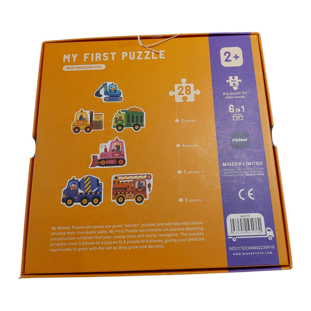 Mideer, This delightful 6-in-1 puzzle set features six charming car-themed puzzles, each with a different number of pieces to grow with your child's developing skills.&nbsp;From the simple 3-piece puzzles to the more challenging 25-piece puzzle, your little one will have hours of fun putting together these colorful vehicles and their friendly drivers.