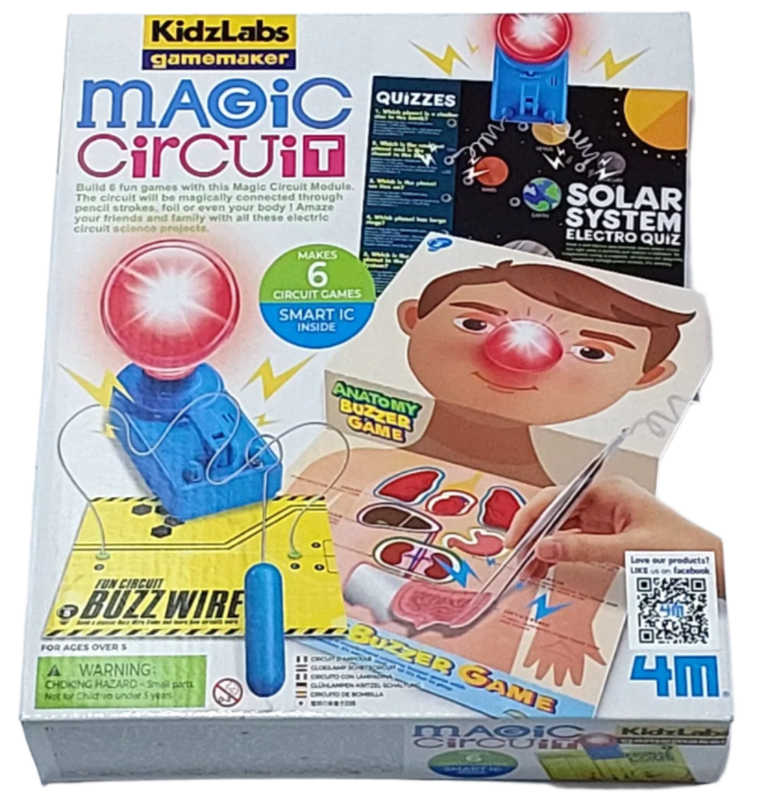 4M 403323 KidzLabs Maker | Magic Circuit Anatomy Buzzer Game | Kids Ages 6+, KidzLabs, This magic circuit module conducts current with pencil graphites, copper tapes, fruits, and even your fingers. Make interesting games with this magic circuit and play with your friends and family. For children ages 5+