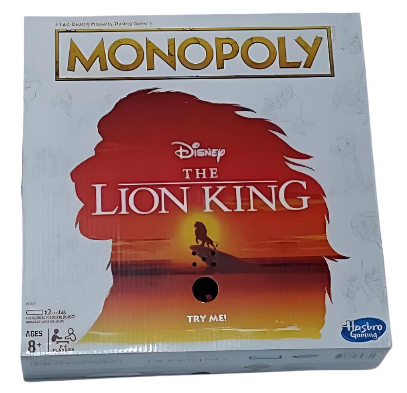 Monopoly Game Disney The Lion King Edition Family Board Game Ages 8 and Up, Hasbro, Celebrate Simba's journey to become king with this Disney The Lion King edition of the Monopoly game. Players move around the gameboard as their favorite Lion King character, buying as many Pride Lands themed properties as they can. The gameboard features artwork inspired by The Lion King motion picture and comes with 6 character tokens. The more a player owns, the more rent they can collect from other players. The last play