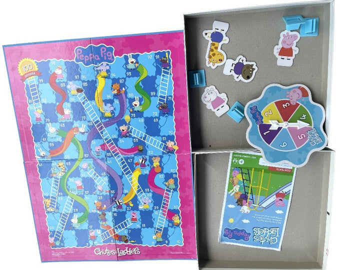 Hasbro, Peppa Pig Chutes and Ladders, Social & Emotional Development, Slide into the fun with the Chutes and Ladders: Peppa Pig Edition board game! Kids can imagine spending time on the playground with Peppa Pig and friends as they climb and slide in this exciting game of ups and downs. It includes 4 adorable character movers so kids can choose to play as Gerald Giraffe, Suzy Sheep, Danny Dog, or Peppa Pig. Spin the spinner and move along the cardboard.