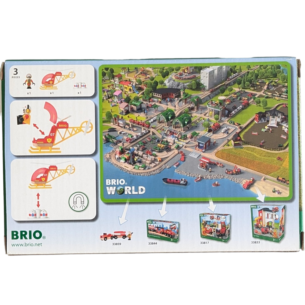 BRIO, Firefighter Helicopter, Cognitive & Motor Skills Development, Fly over the city with your firefighter helicopter and make sure all is well. Open the window door and put in the pilot. The water supply is easy to bring along with help of the magnet. A dream toy for helicoper lovers!