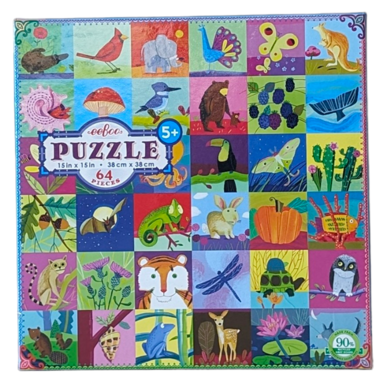 eeBoo, Portraits of Nature - 64 Piece Puzzle, Cognitive & Motor Skills Development, This puzzle features artwork of acclaimed children’s book illustrator, Melissa Sweet. Printed on high-quality cardstock composed of 90% recycled greyboard, each set includes 64 Puzzle Pieces. With thick, jumbo-sized puzzle pieces, eeBoo’s 64 Piece Puzzles are perfect for little hands to grasp.