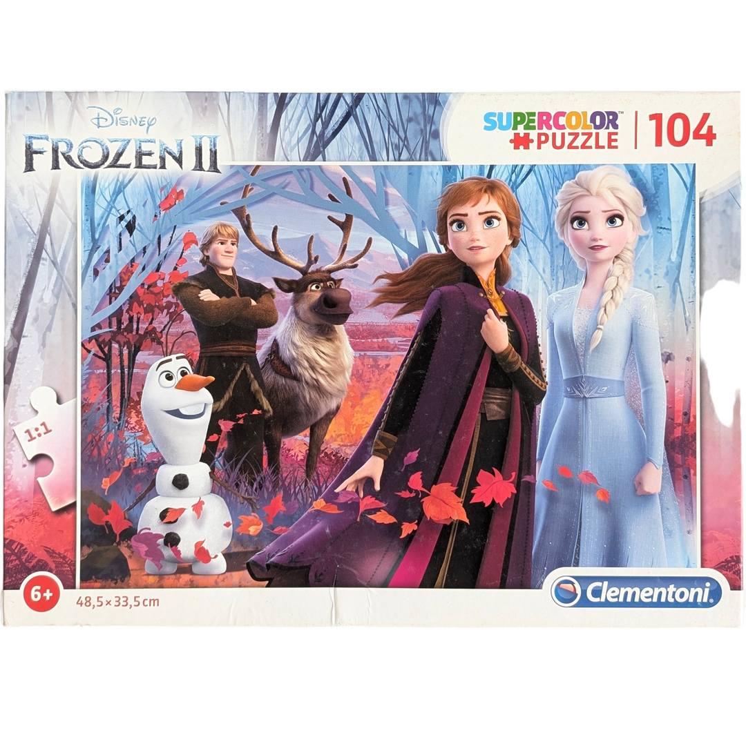 Clementoni, Disney Frozen 2 -104 Pieces, Cognitive & Motor Skills Development, Size of completed jigsaw puzzle: 48,5 x 33,5 cm

A vast array of jigsaw puzzles specially designed for kids to help them hone their powers of observation as well as their logical and manual skills. Captivating images with vibrant appealing colours, depicting children's most beloved characters for hours of fun with friends and family.