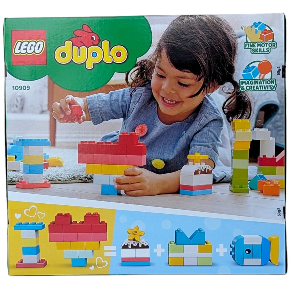 Lego/Duplo, Heart Box, Creative & Imaginative Play, Bring color to the playtime of toddlers aged 18 months and up with the LEGO® DUPLO® Classic Heart Box (10909). As parents and toddlers build, play and build again, this imaginative learning toy kick-starts kids’ creative building and delivers developmental benefits that last a lifetime.  Building toys for toddlers Little hands can’t wait to get hold of the toddler-friendly bricks and start building.