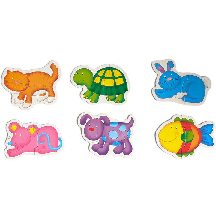 Galt, Baby Puzzle - Pets 2 Piece Puzzle, Cognitive & Motor Skills Development, Sets of 6 shaped 2-piece puzzles for very young children. Simple colourful puzzles with chunky pieces for little hands. Encourages early matching skills and manual dexterity..