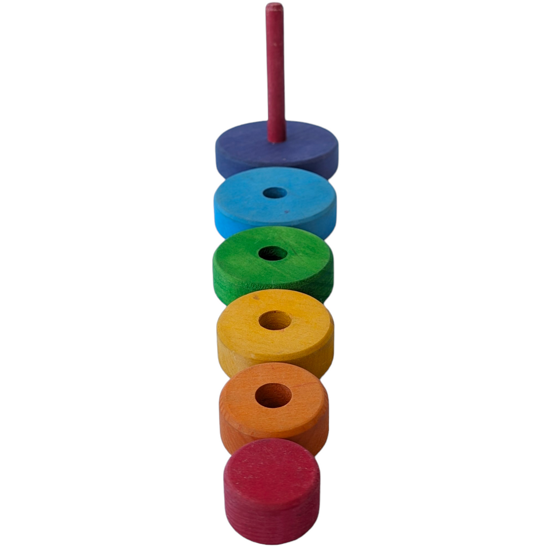 Grimms, Small Conical Tower, Cognitive & Motor Skills Development, With the small Conical Tower the children can sort, stack and build. While stacking, the eye-hand coordination is stimulated and fine motor skills are trained.
5 discs for stacking.
Materials: lime wood, non-toxic water based color stain.
Size: height 12cm.