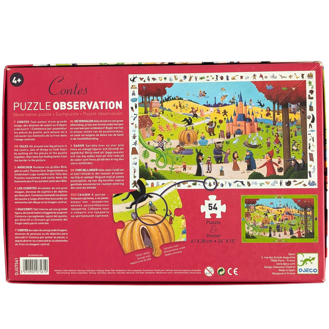 Djeco, Puzzle Observation & Poster - 54 Pieces, Cognitive & Motor Skills Development, There are lots of things to find in this observation puzzle. Start by putting all the pieces together, then have fun finding items from the border in the picture. Also includes full size poster. 54 piece puzzle