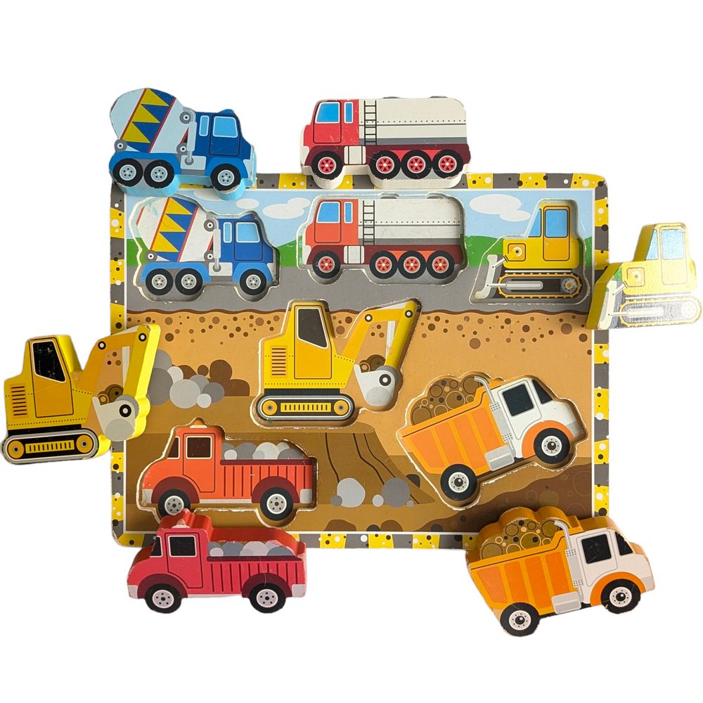 Melissa & Doug, Construction Chunky Puzzle, Digging dirt, moving earth or just driving down the road, construction vehicles are captivating. This extra thick wooden puzzle includes six easy-grasp, chunky vehicle pieces. Each vehicle has a full-color, matching picture underneath and can stand upright for pretend play. Encourages eye-hand, fine motor and creative expression skills.</p>
<p> </p>
<p> </p>