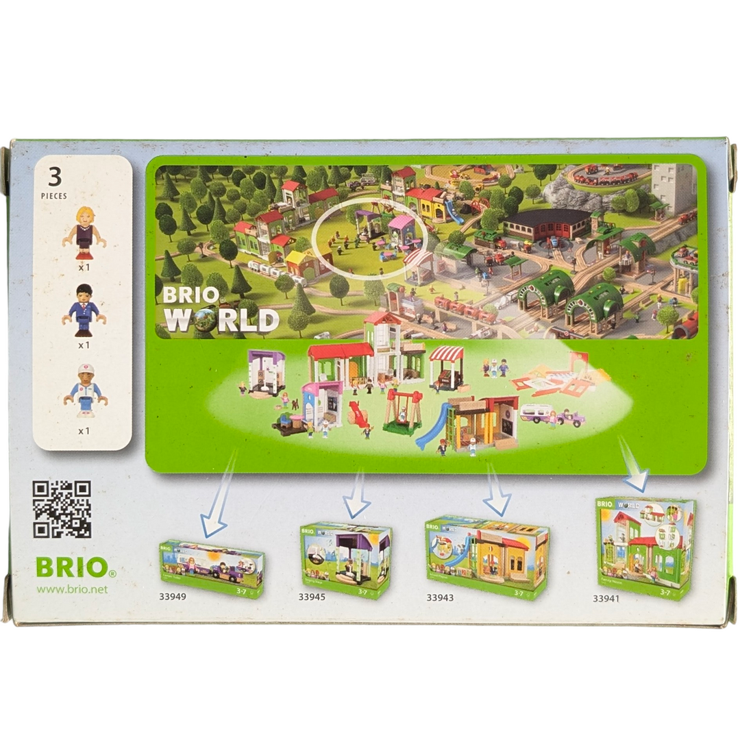 BRIO, Family Pack, Social & Emotional Development, Three unique characters who love to play in any home, school, ice-cream shop or train station. Fully compatible with all BRIO wooden railway sets. Characters are 2-inch tall. Suitable for ages 3 years and above. The Village encourages social roleplay and invites children to play together by telling stories from their everyday life. BRIO creates innovative, high-quality and well-designed toys with clean, simple designs that spark children's creativity