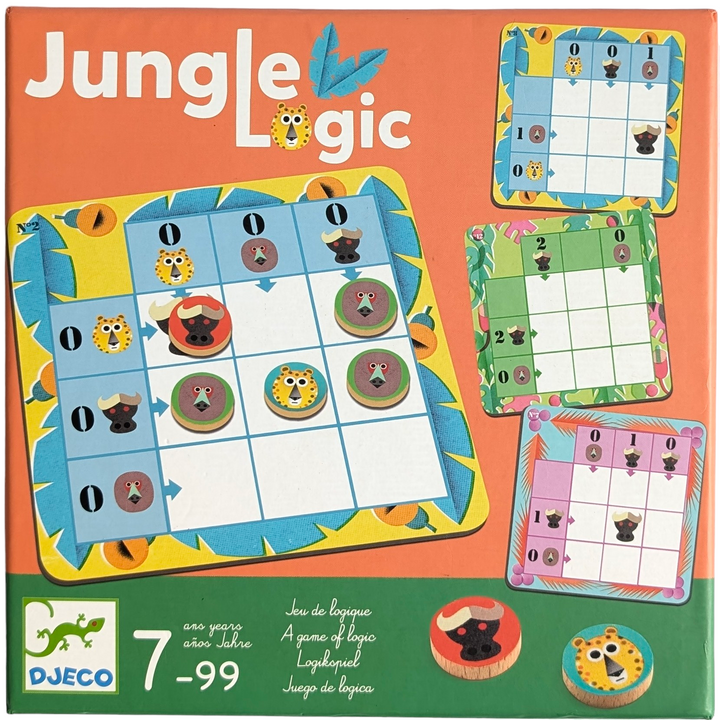 Djeco, Jungle Logic, STEM & Critical Thinking, Using the principle of Sudoku, the grids impose constraints for placing the 9 wooden tokens. Logical thinking should see you through the 30 challenges. Come up with the solution.