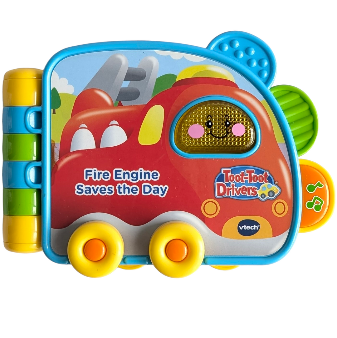 VTech, Toot-Toot Drivers, Fire Engine Saves The Day, Sensory & Language Development, Turn the chunky pages to read this Toot-Toot Drivers Fire Engine Book from VTech!