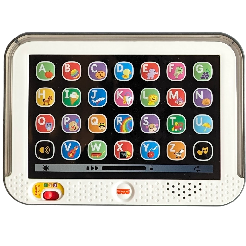 Fisher Price, Laugh & Learn Smart Stages Tablet l, Sensory & Language Development, Introducing Baby’s very own tablet—the Fisher-Price Laugh & Learn Smart Stages Tablet! This toy tablet includes Smart Stages technology, which gives you the ability to select the stage that’s best for your child! There are a variety of developmentally appropriate songs, phrases and sounds within three levels of play.