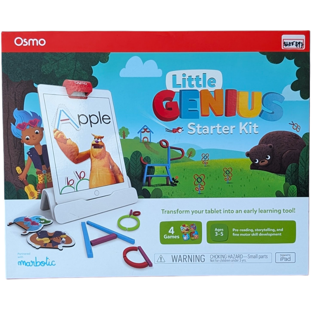 Osmo, Little Genius Starter Kit, Sensory & Language Development, Transform your tablet into an early learning tool! Designed for early-learners, ages 3-5, the games in Osmo Little Genius Starter Kit take preschoolers on a hands-on adventure through the fundamentals of learning. Osmo technology “sees" how kids move real-world tangible pieces in front of the screen and responds with on-screen encouragement, guidance, and giggles. In the end, they'll spark their imaginations and learn critical skills