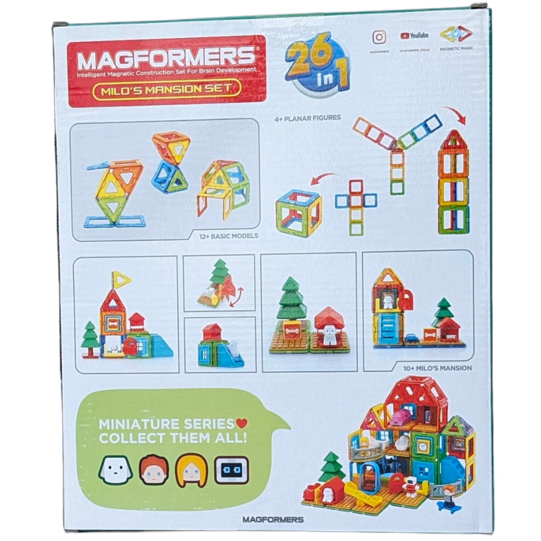 Magformers, Milo's Mansion Set, STEM & Critical Thinking, Click, Connect, Create! Explore Endless Construction Possibilities With Magformers Milo’s Mansion Set. Your Little One Can Build Anything They Can Imagine When They Use The Magformers Magnetic Rainbow Shapes, Milo Puppy Character And Accessories To Create And Decorate Milo’s Mansion Puppy House.