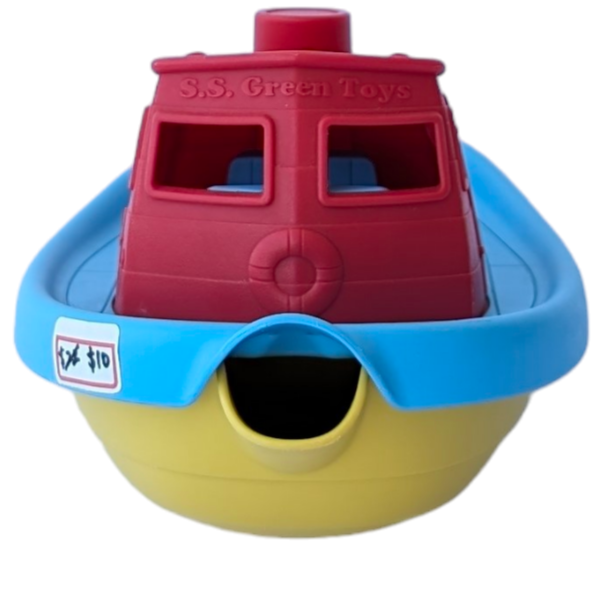 Green Toys, Tugboat, Creative & Imaginative Play, Embark on a cruise across the bathtub. Navigate the wading pool. Even splash around in the occasional mud puddle. There's no end to the Good Green Fun young sailors can have with the Green Toys Tugboat. This colorful craft floats great, and has a wide spout to scoop and pour water. Made in the USA from 100% recycled plastic that saves energy and reduces greenhouse gas emissions and our trusty Tugboat is both good for the earth