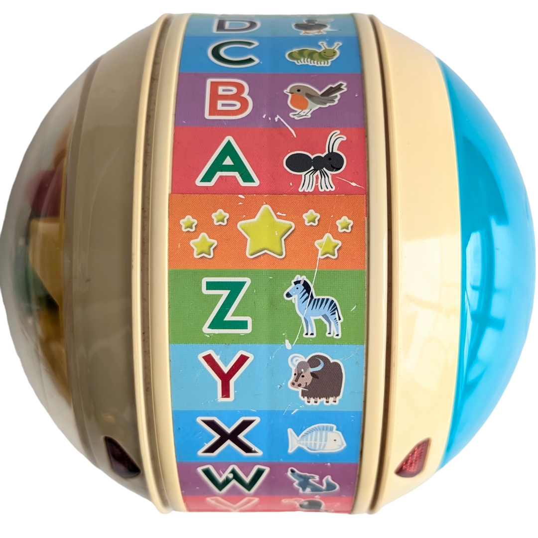 Leapfrog, Spin & Sing Alphabet Zoo, Sensory & Language Development, While the ball spins, listen to beads and watch animated light-up LED colors. Slide the bee or press the frog and rabbit buttons for surprise actions that develop motor skills.