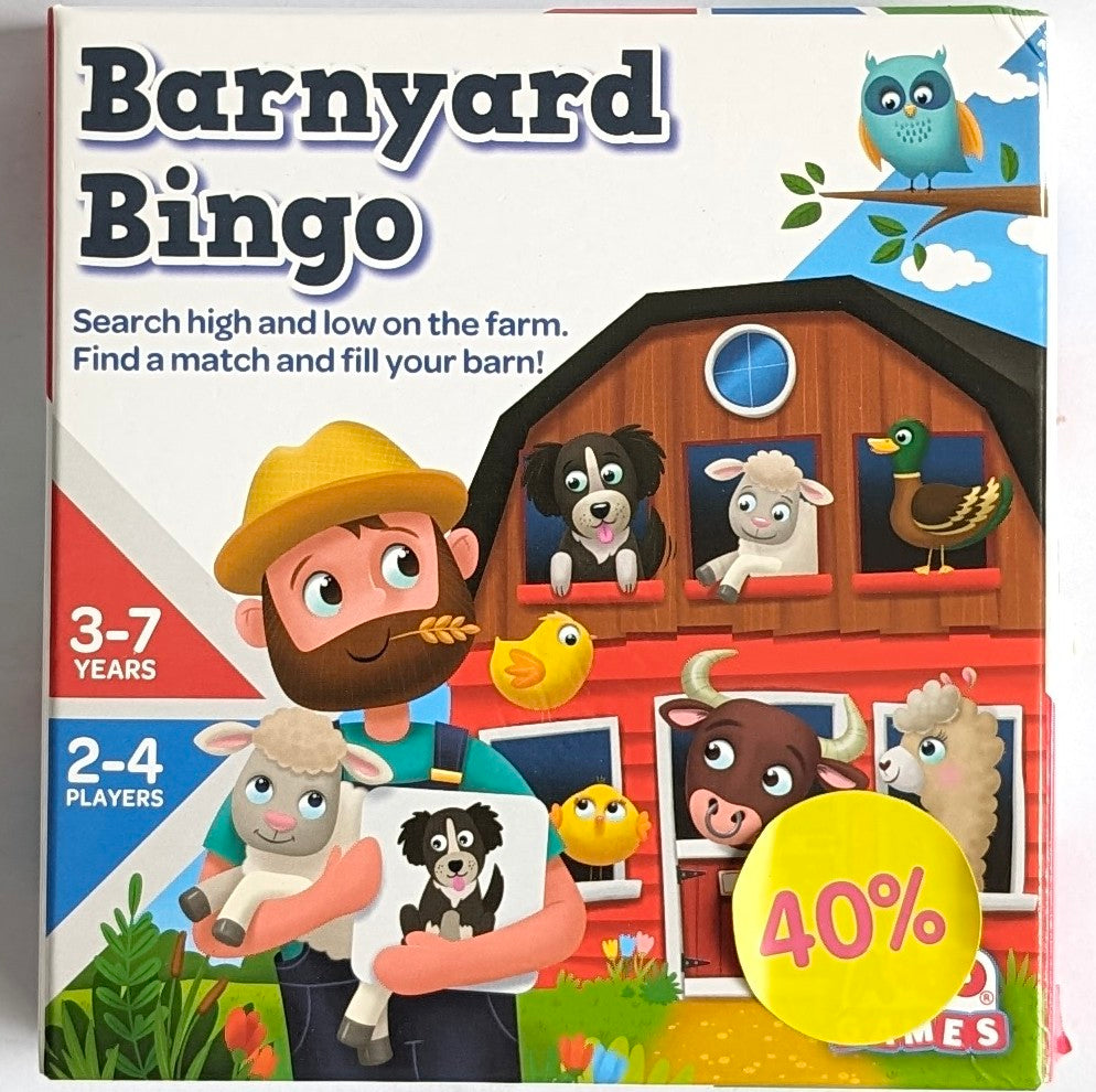 Addo Games, Barnyard Bingo, STEM & Critical Thinking, Simply stock your barn with every animal found in Addo Games' Barnyard Bingo card collection.This colorful and portable card game set is perfect for fun on the go and will keep kids occupied. Choose your barn bingo board first. Next, in turn, each layer will search for a card that corresponds with one of their barnyard animals. Are you in need of a duck, chicken, or rabbit? You will have to wait till the following try if you choose the incorrect card. Ma