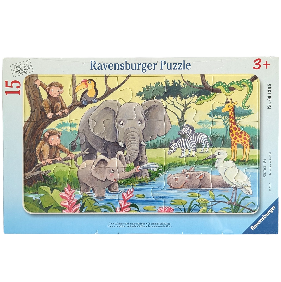 Ravensburger, Animals From Africa - 15 Piece, Cognitive & Motor Skills Development , Kids' 15-Piece Puzzle The greatest printing technology and specifically specialised paper materials are used to create Ravensburger puzzles. Carefully crafted by hand using specialised techniques to provide a snug fit. In Europe and America, puzzles can be put together and taken apart repeatedly. Ravensburger puzzles are made to last and be reused.