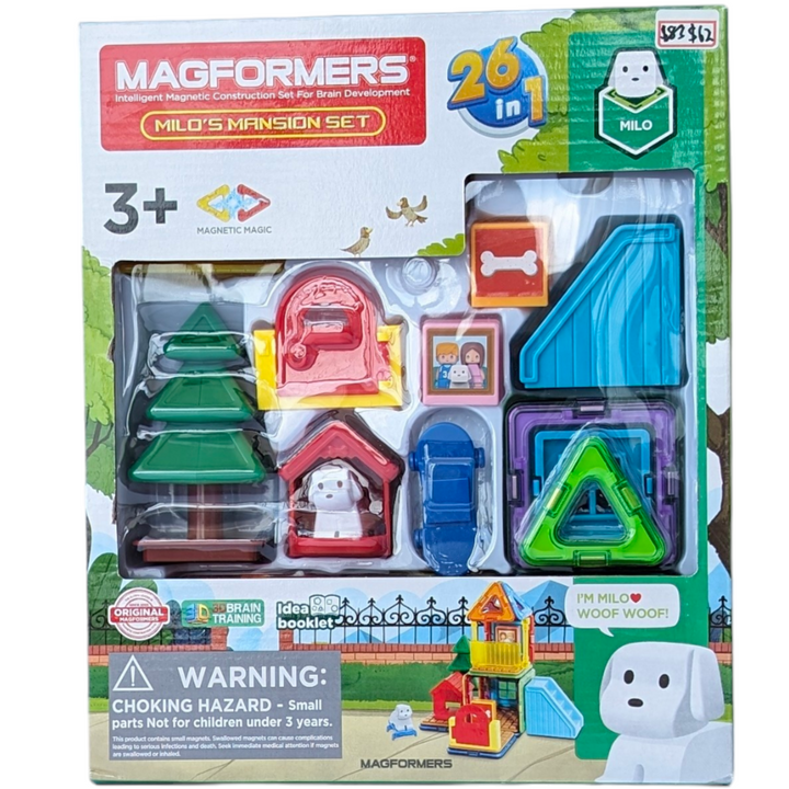 Magformers, Milo's Mansion Set, STEM & Critical Thinking, Click, Connect, Create! Explore Endless Construction Possibilities With Magformers Milo’s Mansion Set. Your Little One Can Build Anything They Can Imagine When They Use The Magformers Magnetic Rainbow Shapes, Milo Puppy Character And Accessories To Create And Decorate Milo’s Mansion Puppy House.