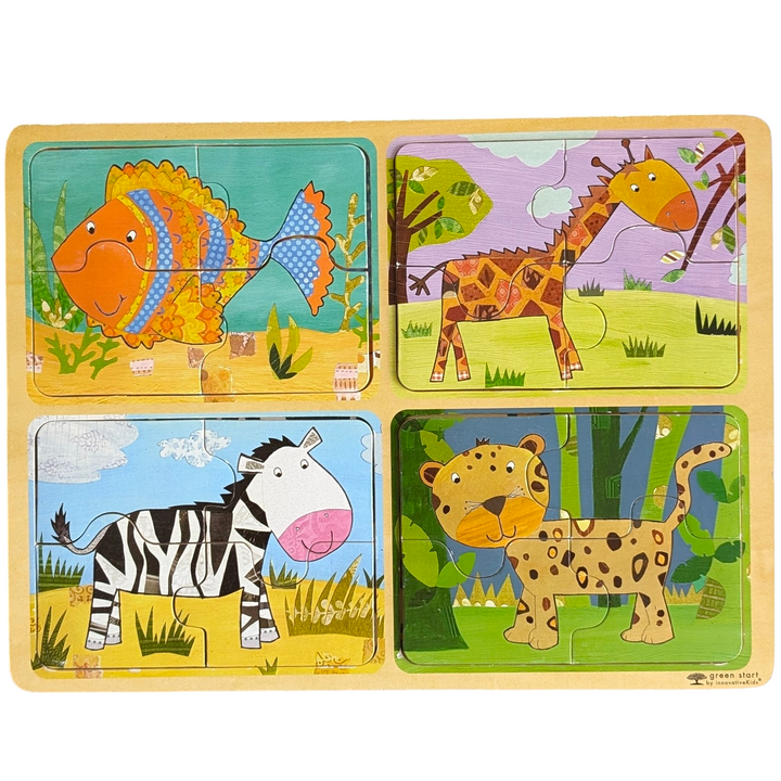 Green Start, Animal Pattern Puzzle, Cognitive & Motor Skills Development , Innovative Kids Green Start Wooden Puzzles: Animal Patterns (2Yrs+) Puzzle