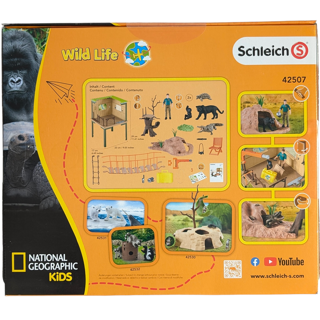 Schleich, Wild Life Adventure Set, Creative & Imaginative Play, The Schleich Wide Life Ranger Adventure Station is a fun learning playset that is a great addition to your child's toy collection and will keep them occupied for hours while imparting essential educational knowledge. Features a variety of play components for a realistic and enjoyable roleplaying experience, including five animals, a tiny Ranger Steve, and ornamental accessories