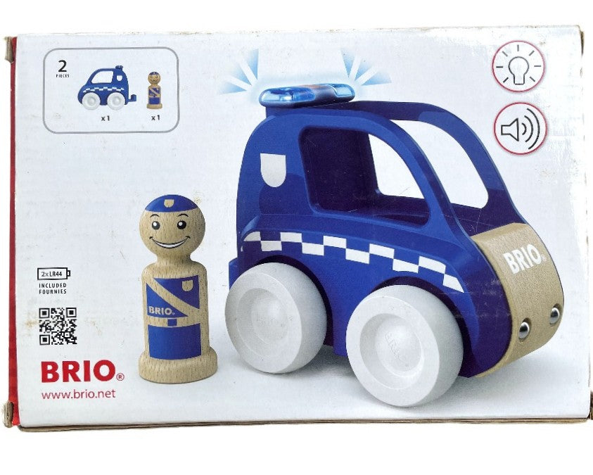 BRIO, Light & Sound Police Car, Social & Emotional Development, Experience exciting adventures with a police car of your own, driving safely with its soft plastic wheels. Push the big button and the siren goes off, along with blinking lights - lets go! The policeman can jump out of the car and catch thieves.