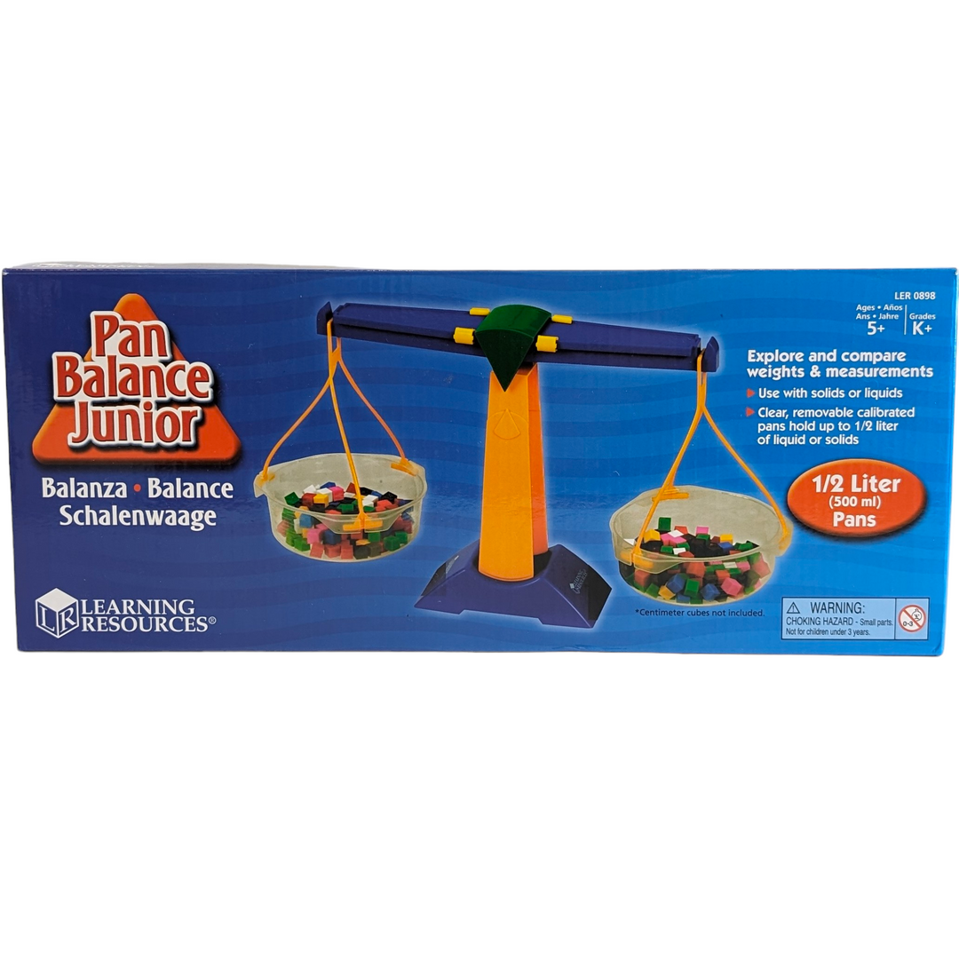 Learning Resources, Pan Balance Junior, STEM & Critical Thinking, Teach measurement with this durable plastic balance and weights. Buckets detach for easy clean up and hold up to one liter. Sliding compensator for zero adjustments provides accurate measurements.

Set includes five each of five-gram and 10-gram Hexagram weights.