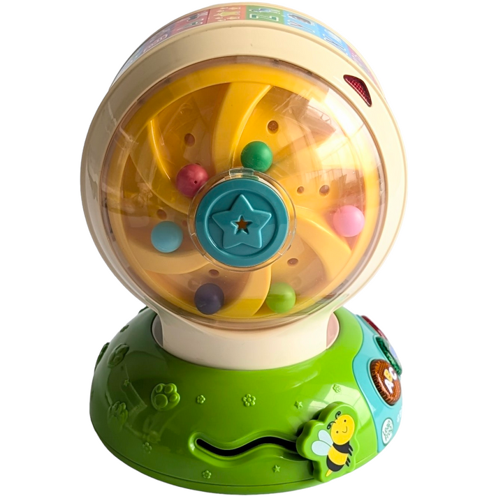 Leapfrog, Spin & Sing Alphabet Zoo, Sensory & Language Development, While the ball spins, listen to beads and watch animated light-up LED colors. Slide the bee or press the frog and rabbit buttons for surprise actions that develop motor skills.