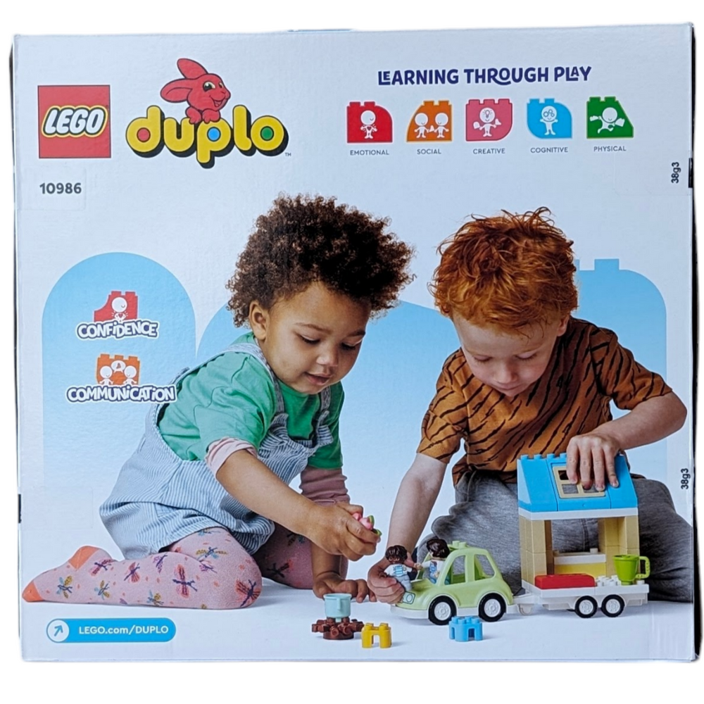 Lego/Duplo, Family House of Wheels, Creative & Imaginative Play, Embark on a big adventure with your adventurous toddler with the LEGO® DUPLO® Town Family House on Wheels (10986). Help your little builder construct a cute toy mobile home that attaches to the car. Preschoolers aged 2+ can hitch up the house and drive to whichever new location they choose. Who knows what new and interesting people they might meet! Buckle up for imaginative play
Toddlers role-play family life on the road with the 2 figures, bo