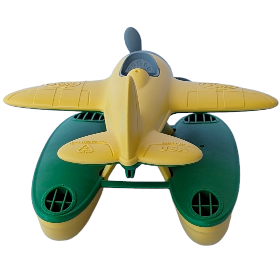 Green Toys, Seaplane, Creative & Imaginative Play, Float, fly, and find Good Green Fun™ no matter how you travel. The Green Toys™ Seaplane is ready for earth-friendly excitement in the sky or out at sea. Made in the USA from 100% recycled plastic that saves energy and reduces greenhouse gas emissions, this buoyant yellow and green floatplane features a spinning propeller and chunky, oversized pontoons perfect for coasting into any port. Specially designed to float when taken into the bathtub or pool