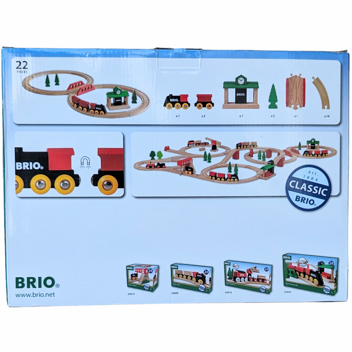 BRIO, Classic figure 8 set, Creative & Imaginative Play, The 33028 Classic Figure 8 Set is a beautiful 22-piece wooden train set, full of tactile play features and inspired by classic Scandinavian design. Drive around the wooden tracks, across the crossing bridge and arrive at the wooden train station. Taking inspiration from our most classic BRIO toys, this train set stands out from the rest with bold but playful colours and design.