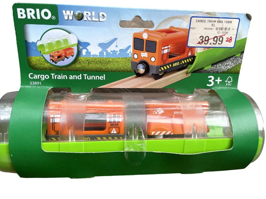 BRIO, Cargo Train and Tunnel, Cognitive & Motor Skills Development, This toy train engine goes up and down hills and through valleys to deliver the cargo to any harbour or transport hub in BRIO World. There’s even room for an engine driver on-board too. The clever packaging around the Travel Train also transforms into a stylish see-through tunnel – just place it into any BRIO World wooden railway track and off you go. Happy hauling!