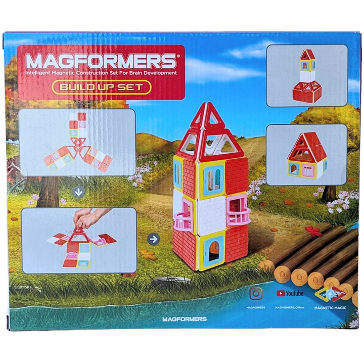 Magformers, Build Up Set - 50 Pieces, STEM & Critical Thinking, Construct Buildings From 2D To 3D With Magformers Build Up 50Pc Set. Use Magformers Pull-Up Building Technique To Create Cabins, Towers And Apartments. Clip In Balconies, Windows And Bricks And Create Your Own Stories.

Follow Along With The Idea Sheet To Reassemble Your Magformers Into 6 Different Buildings. All Magformers Are Compatible And The Possibilities Are Endless!