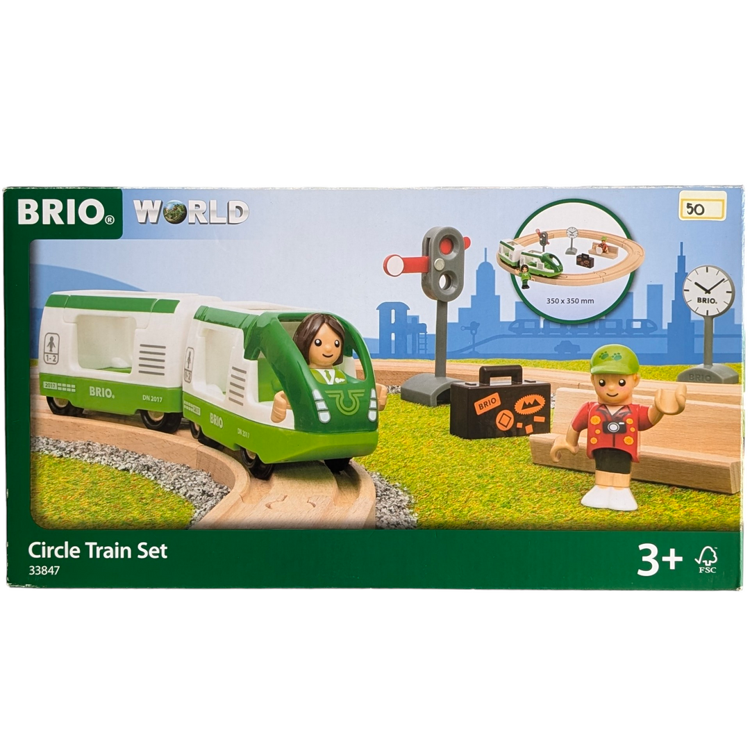 BRIO, Circle Train Set, Cognitive & Motor Skills Development, All aboard a new railway adventure with the Circle Train Set. A great starter set for anyone new to the BRIO World railway system, this train set includes 8 wooden train tracks, a passenger train with carriage, two figures and other railway accessories. Pick up the passenger who’s waiting for the train to arrive, travel around the tracks adhering to the stop and go sign, and then drop the passenger off at their final destination. The Circle Train