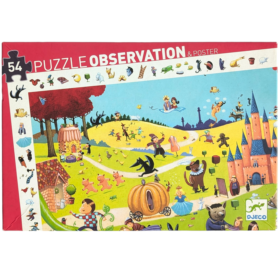 Djeco, Puzzle Observation & Poster - 54 Pieces, Cognitive & Motor Skills Development, There are lots of things to find in this observation puzzle. Start by putting all the pieces together, then have fun finding items from the border in the picture. Also includes full size poster. 54 piece puzzle