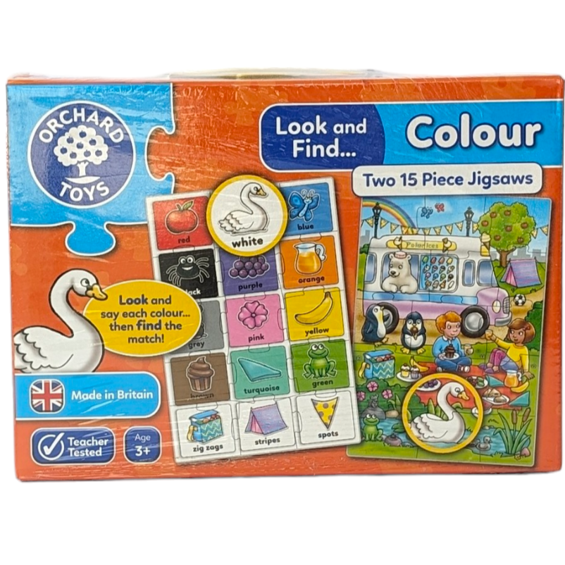 Orchard Toys, Look and Find Colour Puzzle, Cognitive & Motor Skills Development, After piecing together both the puzzles, children can use them together by matching the items shown on both to encourage them to identify shapes and patterns. This activity also helps to develop matching, discussion and observational skills, with collaboration between parent/adult and child.

Children will love piecing together the colourful scene in this fun jigsaw puzzle, which helps make learning colours fun!