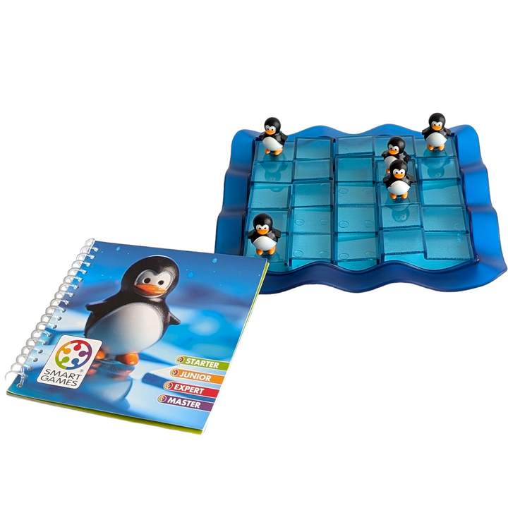 Smart Games, Penguins on ice, STEM & Critical Thinking , To keep the penguins on ice, use your imagination. Can you fill the ice up to the point when all of the puzzle tiles fit on the game board? Please check that every penguin is positioned correctly. The first game where the puzzle pieces themselves create the puzzle is called Penguins on Ice. because each puzzle piece in the original brain game has the ability to change shape.