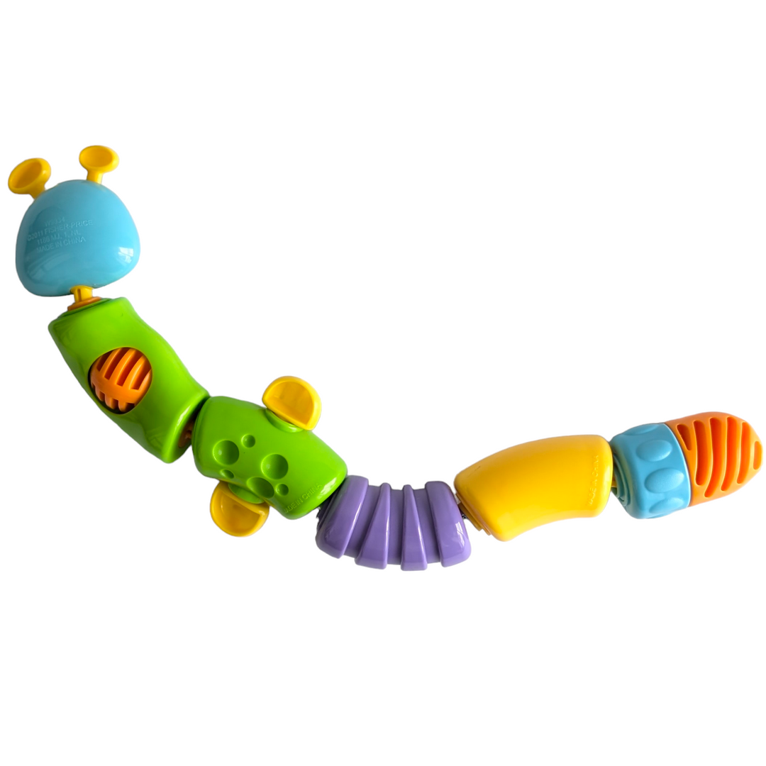 Fisher Price, Infant Snap-Lock Caterpillar, Cognitive & Motor Skills Development, A new twist on snap-lock fun! This adorable caterpillar character is made up of six snap-lock beads. Baby can position them any way they'd like. And for added fun it is filled with activities! Soft teethable antennae on his head, spinning arms and tactile bumps, colorful beads to shake & rattle, a bat-at roller easy for baby to control and a clicker. Helps develop baby's fine motor skills and eye-hand coordination 