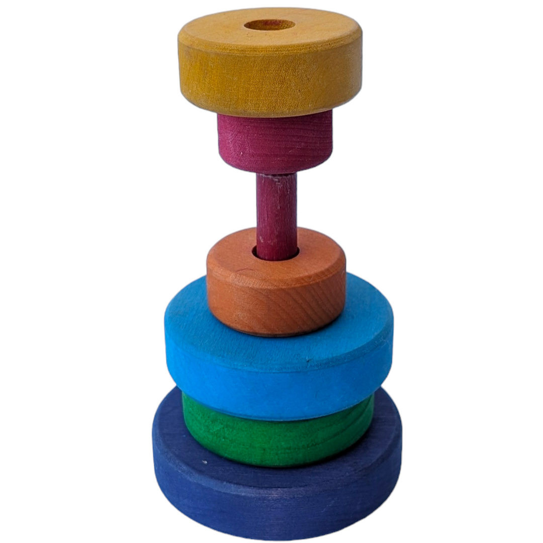 Grimms, Small Conical Tower, Cognitive & Motor Skills Development, With the small Conical Tower the children can sort, stack and build. While stacking, the eye-hand coordination is stimulated and fine motor skills are trained.
5 discs for stacking.
Materials: lime wood, non-toxic water based color stain.
Size: height 12cm.