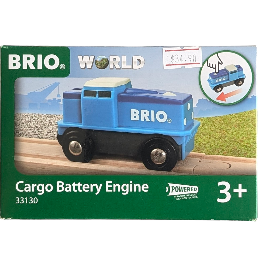 BRIO, Cargo Battery Engine, Cognitive & Motor Skills Development, Just tap the arrow on the front to start the engine off, then bring it to a stop by tapping it again. With a cool blue and white design, this cargo train is ready to pull the heaviest of loads.