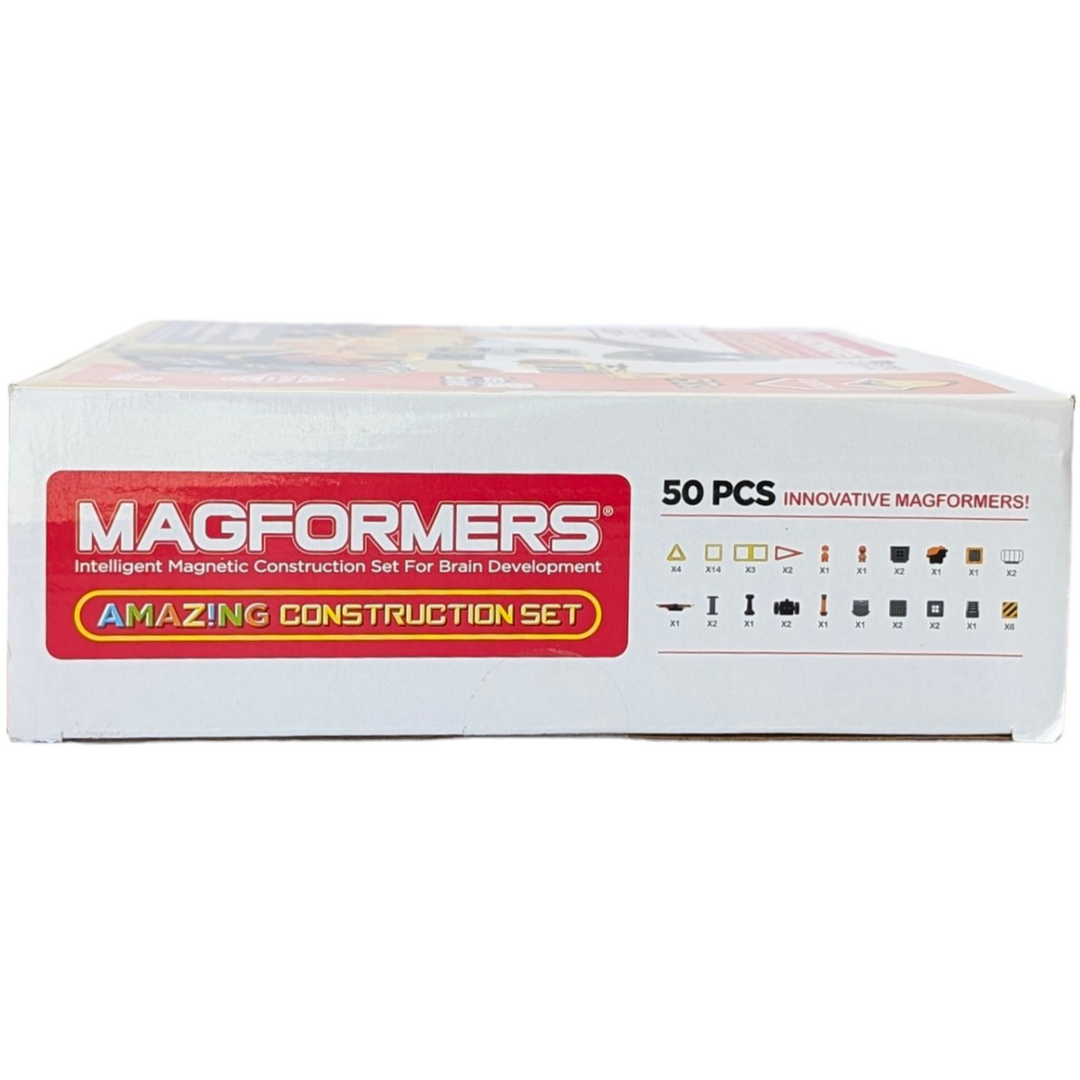 Magformers, Amazing Construction Set, STEM & Critical Thinking, Click And Create Your Own Adventure With Magformers AMAZING Construction 50Pc Set! Magformers Are A Magnetic Construction Toy Where The Possibilities Are Endless. Click, Connect, Create Your Favorite Construction Vehicles. Attach The New Propeller Siren, Container Grabber And Wheels And See Where Your Imagination Can Take You!