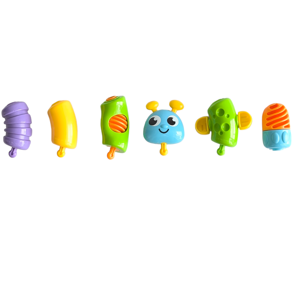 Fisher Price, Infant Snap-Lock Caterpillar, Cognitive & Motor Skills Development, A new twist on snap-lock fun! This adorable caterpillar character is made up of six snap-lock beads. Baby can position them any way they'd like. And for added fun it is filled with activities! Soft teethable antennae on his head, spinning arms and tactile bumps, colorful beads to shake & rattle, a bat-at roller easy for baby to control and a clicker. Helps develop baby's fine motor skills and eye-hand coordination 