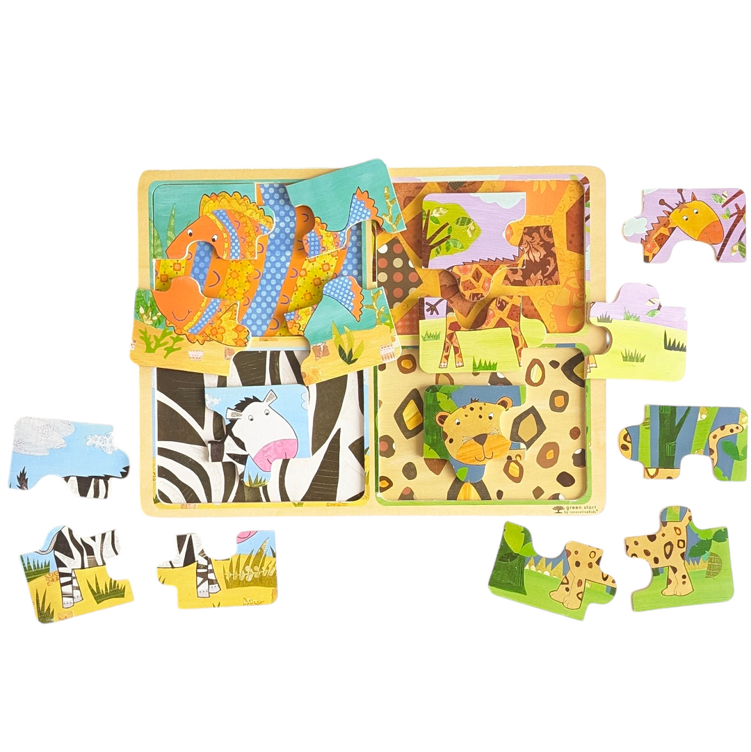 Green Start, Animal Pattern Puzzle, Cognitive & Motor Skills Development , Innovative Kids Green Start Wooden Puzzles: Animal Patterns (2Yrs+) Puzzle