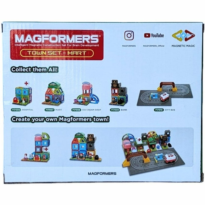 Magformers, Town Set - Mart, STEM & Critical Thinking, Create 3D Structures From 2D Nets With Magformers Mart Set. Build Your Own Farmers Market And Sell Your Produce. This Set Includes 22 Pieces. 7 Squares, 4 Triangles, 2 Rectangles, 1 Rhombus, 1 Mart Sign, 2 Base Plates, 1 Vegetable Block, 1 Mini Bike, 1 Grocer, And 2 Wall Plates.