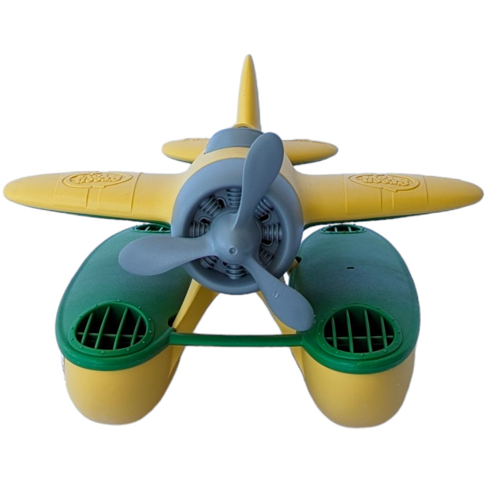 Green Toys, Seaplane, Creative & Imaginative Play, Float, fly, and find Good Green Fun™ no matter how you travel. The Green Toys™ Seaplane is ready for earth-friendly excitement in the sky or out at sea. Made in the USA from 100% recycled plastic that saves energy and reduces greenhouse gas emissions, this buoyant yellow and green floatplane features a spinning propeller and chunky, oversized pontoons perfect for coasting into any port. Specially designed to float when taken into the bathtub or pool