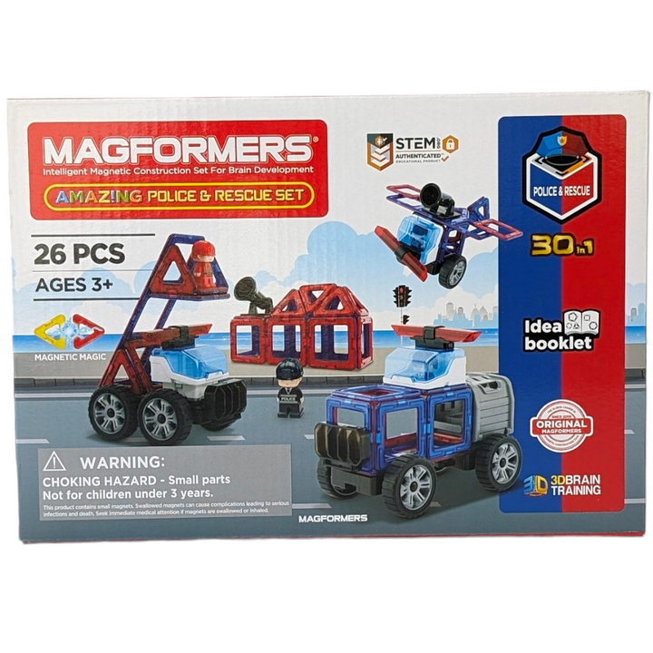 Magformers, Amazing Police & Rescue Set, STEM & Critical Thinking, Click And Create Your Own Adventure With Magformers AMAZING Police And Rescue Set! Magformers Are A Magnetic Construction Toy Where The Possibilities Are Endless. Take Off In The Helicopter And Spot The Bad Guys From The Sky Or Put The Fire Out With A Fire Rescue Truck. This 26 Piece Set Comes 17 Magnetic Pieces, 1 Police Figure, 1 Fire Rescue Figure, An Emergency Vehicle Light Bar And Much More To Keep The City Safe. Great For Children Aged