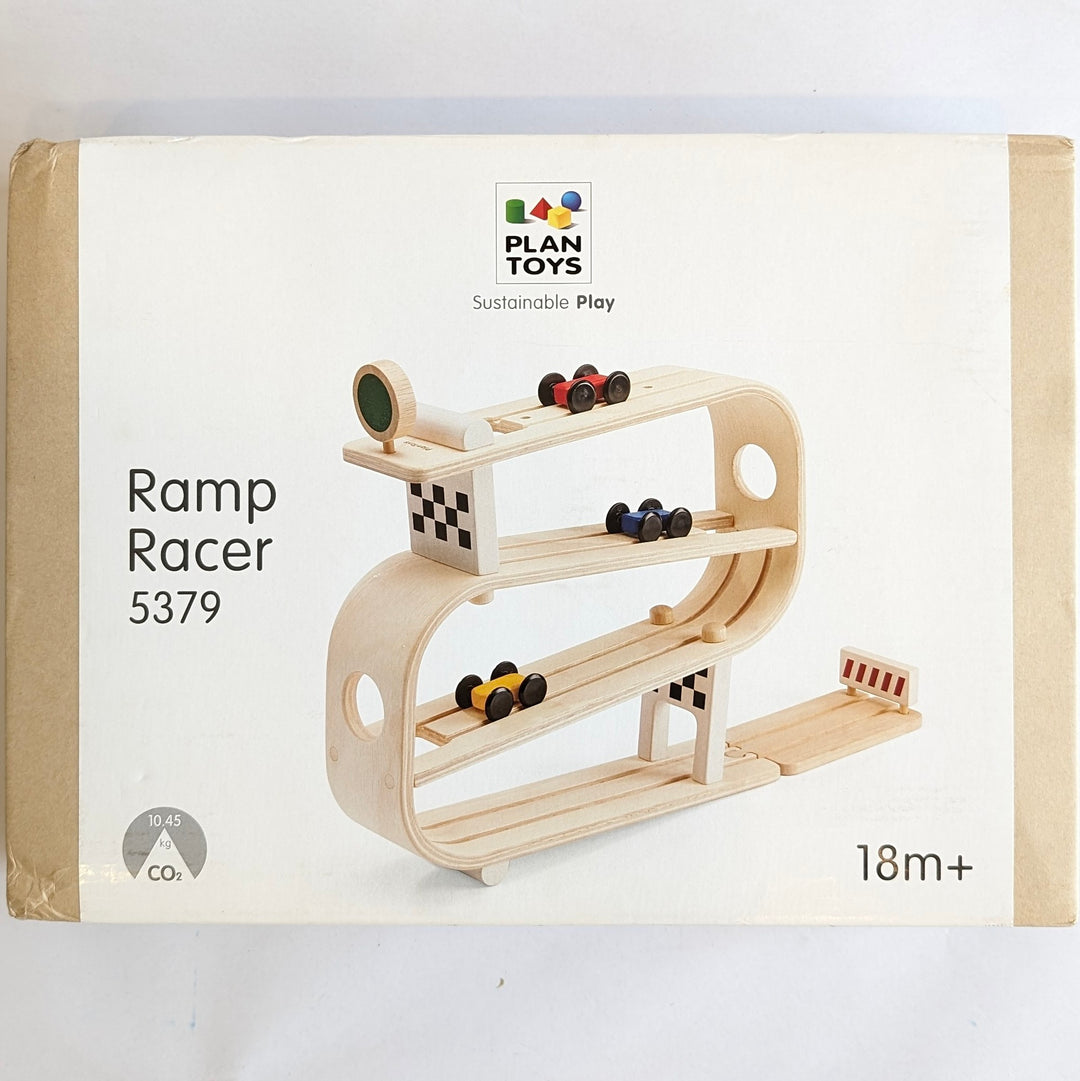 PlanToys, Ramp Racer, Cognitive & Motor Skills Development, Ready, set, go! Let the cars go down and watch which one goes the furthest. This is a great toy for developing hand-eye coordination and fine motor skills.

Includes 1 ramp and 3 cars for racing
A multi-level ramp gives this play set added personality — watch the cars race down the track!
Encourage children to play with a companion or family member to develop communication skills and practice socializing.